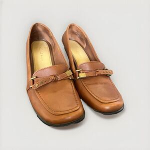 Vintage Y2K Heeled Loafers‎ Kelly & Katie Brown Tan Leather 9.5 M With Bow